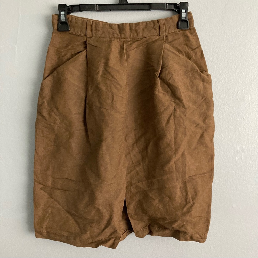 Lush brown linen rayon skirt front slit pockets size small